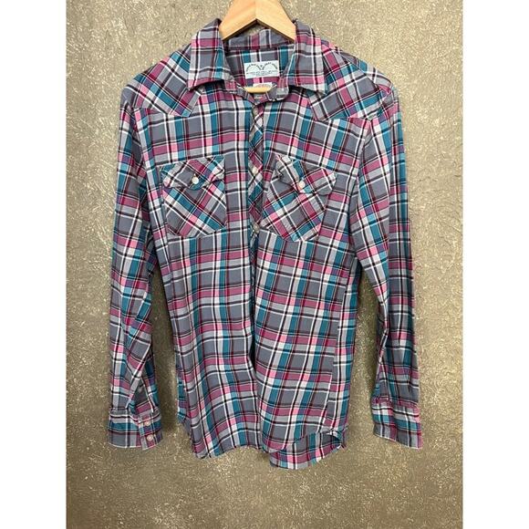 Superbad Shirt Pink Gray Aqua Flannel Button Up Shirt M - Picture 3 of 11